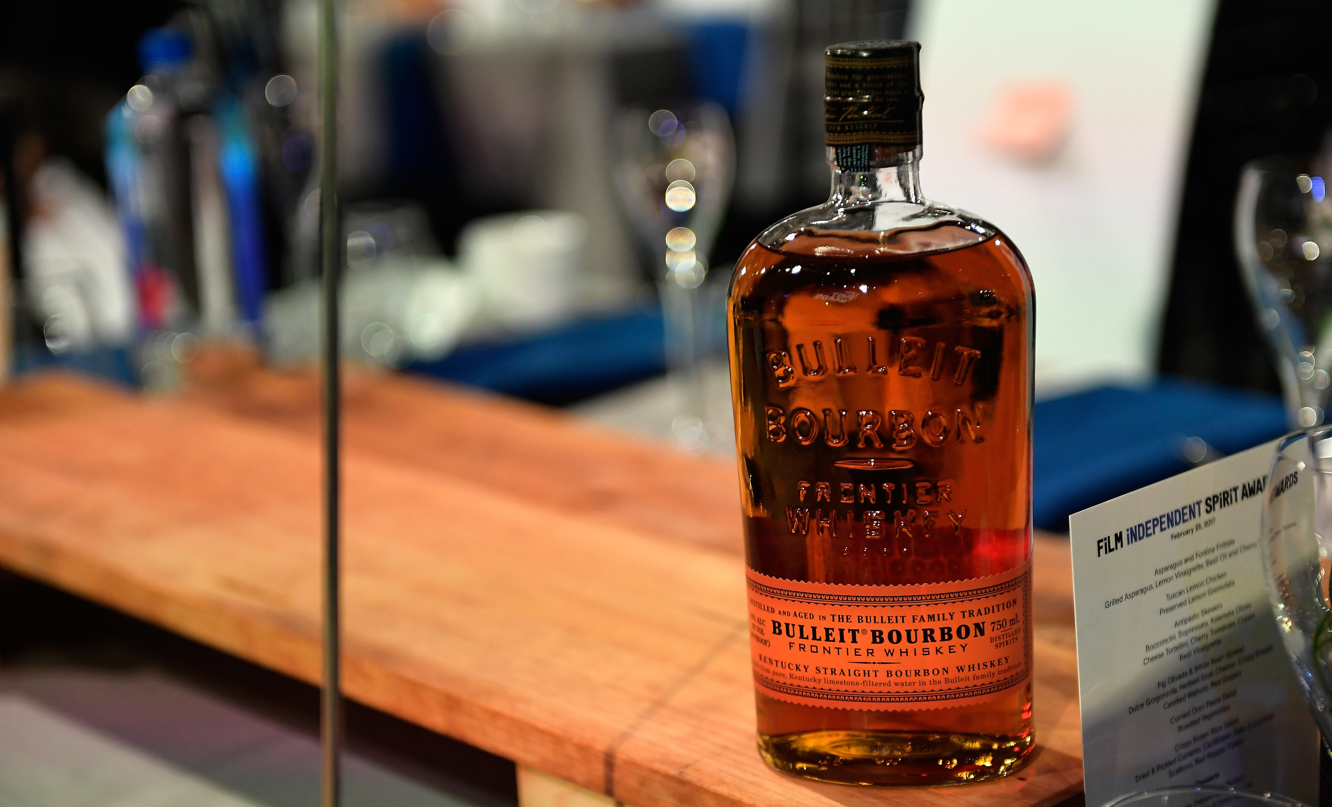 A bottle of Bulleit Bourbon is displayed at an awards ceremony in February in Santa Monica, Calif. American distillers say they are concerned about potential EU tariffs against bourbon, if the U.S. imposes a tariff on steel. A bottle of Bulleit Bourbon is displayed at an awards ceremony in February in Santa Monica, Calif. American distillers say they are concerned about potential EU tariffs against bourbon, if the U.S. imposes a tariff on steel.